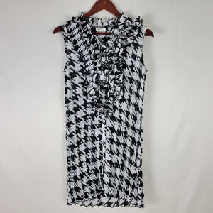 Jaipur Shirt Womens Small White Black Top‎ Sleeveless Ruffle V Neck Button Up